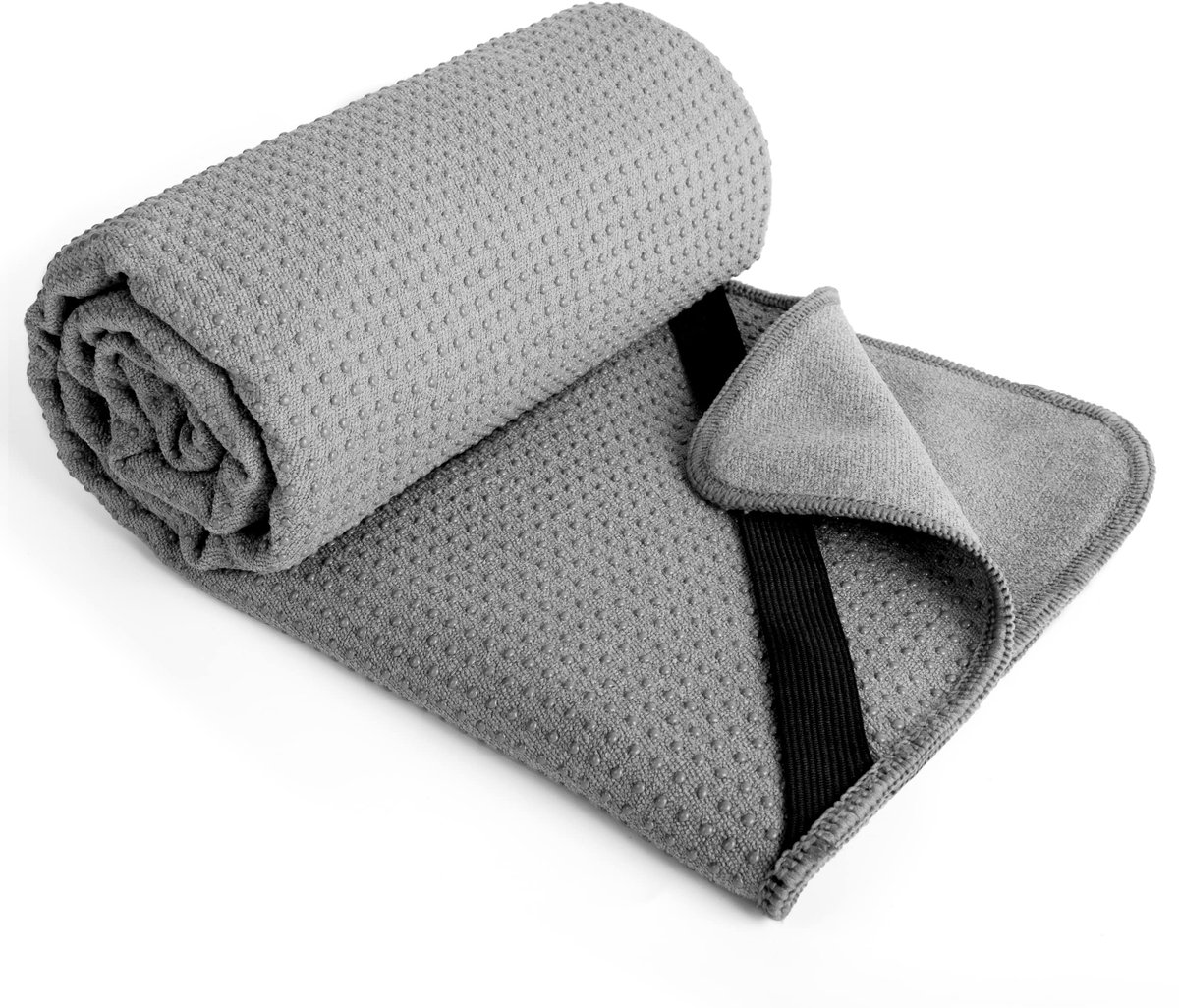 Ibenzoa® Yogahanddoek van microvezel met antislip siliconen onderzijde en elastische hoeken, 61 x 183 cm (Grijs)