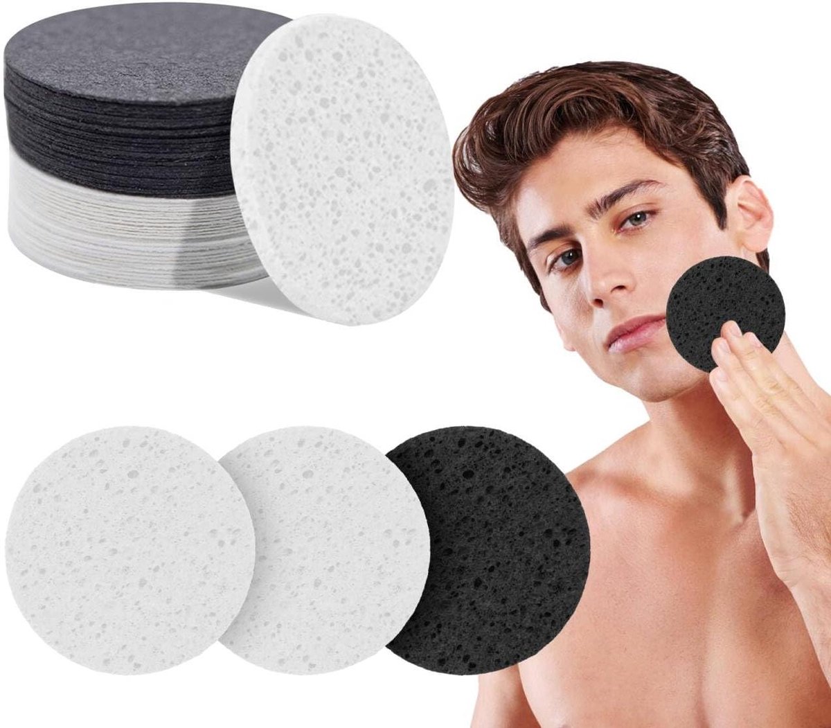 Allecto Plus - Gecomprimeerde Grote Gezichtssponzen (30 stuks) voor Mannen en Vrouwen - Herbruikbare Natuurlijke Cellulose - Wassen en Peeling - Gezichtspads - 80mm