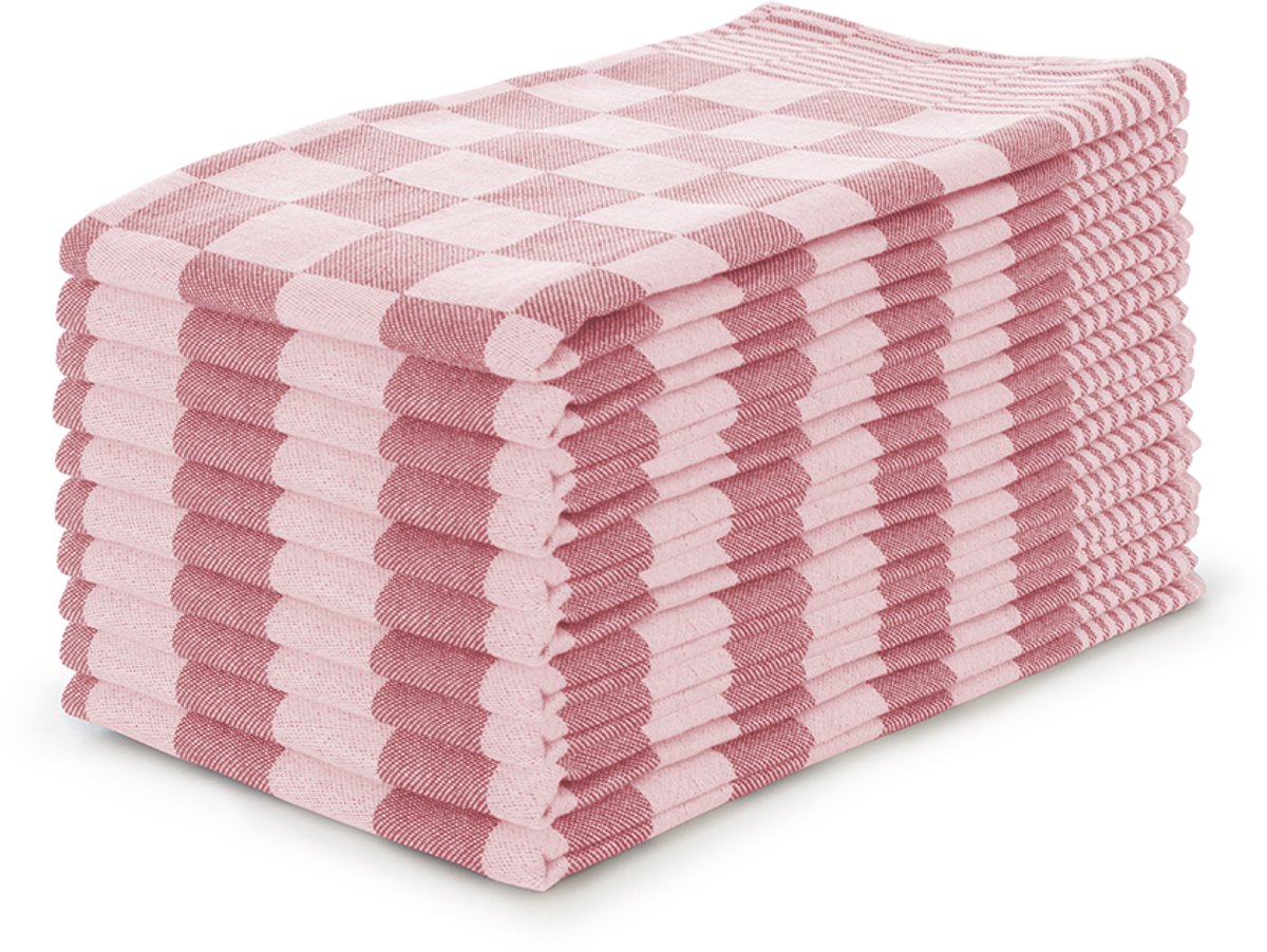 LINNICK Theedoeken set Blok Rood - 65x65 - Set van 10 - Geblokt - Blokdoeken - 100% katoen - Horeca Theedoeken