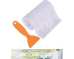 FBBULES Transparant Zelfklevende Behangrand Wit Kant Wandrand Decoratieve Muurstickers PVC Wandbekleding voor Raam Spiegel Glazen Badkamer