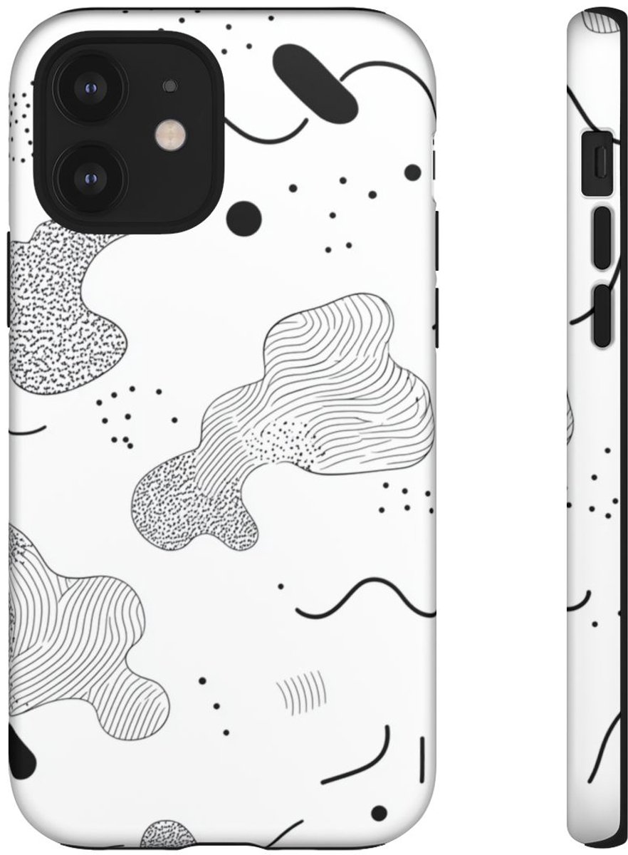 Abstract Zwart-Wit Minimalistisch Patroon – Telefoonhoesje Geschikt voor iPhone 12