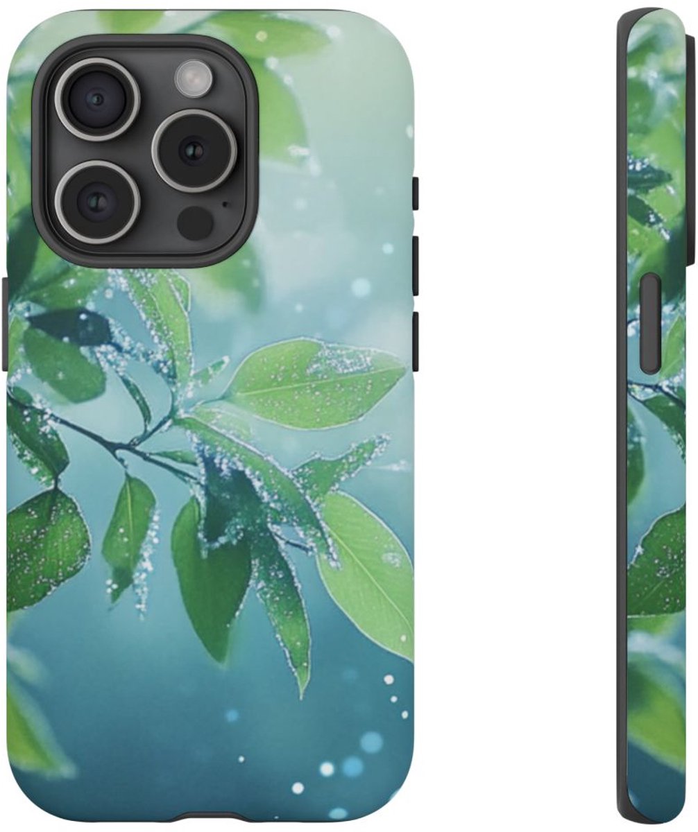 Frisse Groene Bladeren met Lichtbokeh – Telefoonhoesje Geschikt voor iPhone 15 Pro