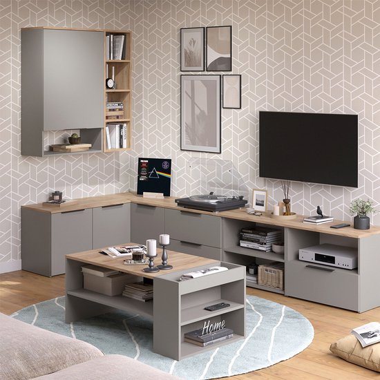 Vicco Salontafel Amato, Antraciet/zand eik, 90 x 60 cm
