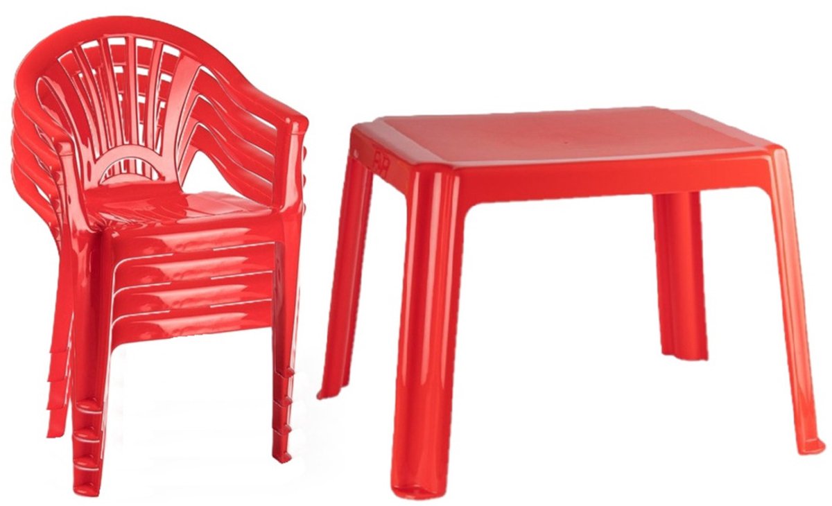 Plasticforte Tuinstoelen en tafel set voor kinderen - kunststof - rood - met 4x stoelen - buiten/binnen