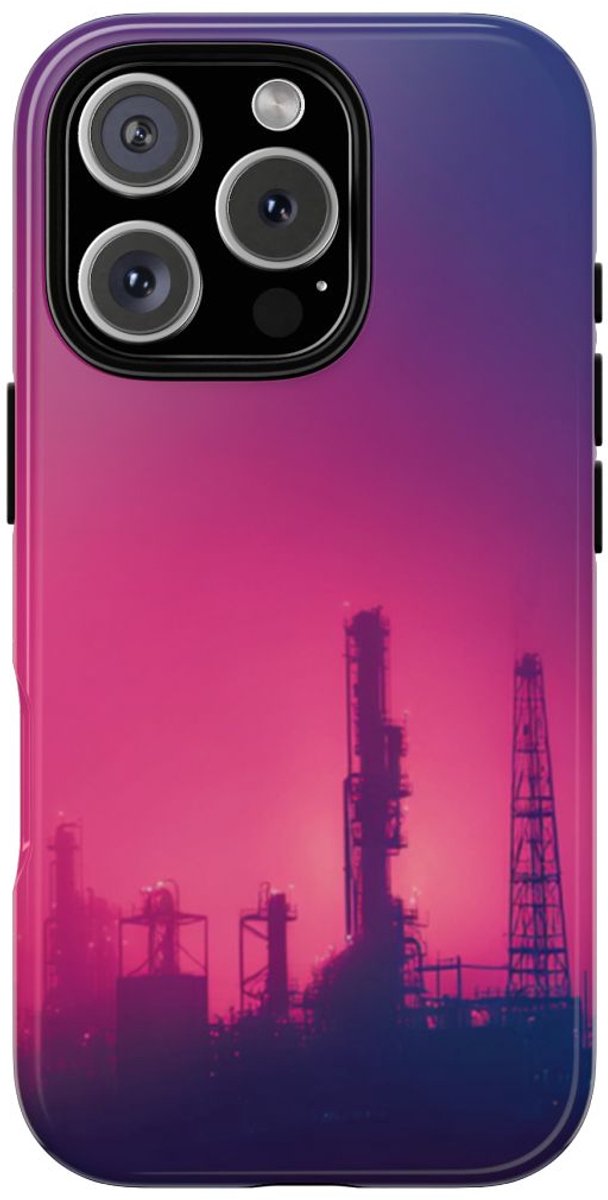 Industrieel Silhouet met Neon Gloed – Telefoonhoesje Geschikt voor iPhone 16 Pro