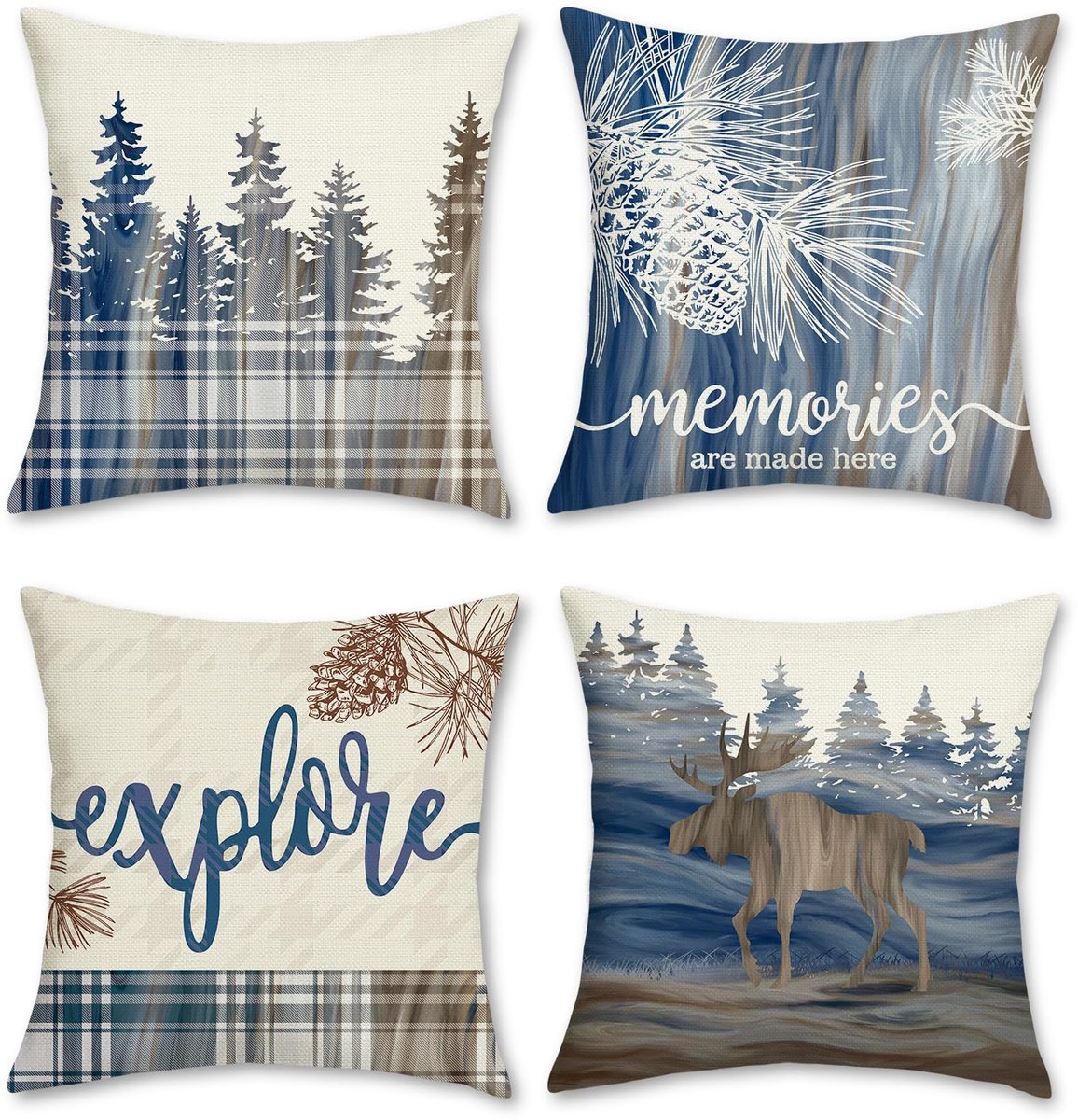 Ibenzoa Set van 4 decoratieve kussenhoezen voor bank, slaapkamer en woonkamer - Winterthema 45 x 45 cm kleurijk