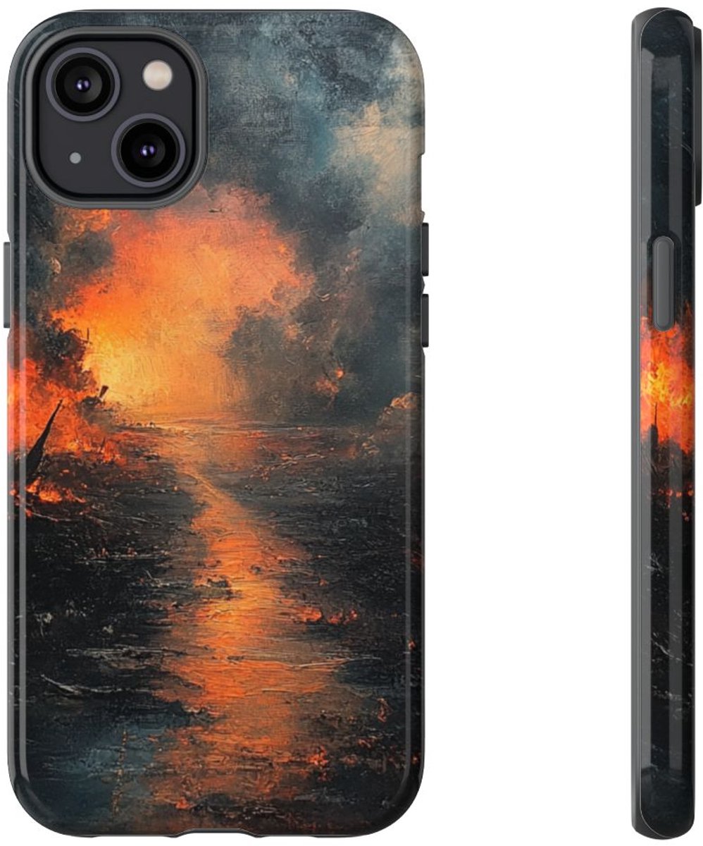 Vurige Dramatische Landschap met Rook – Telefoonhoesje Geschikt voor iPhone 14 Plus