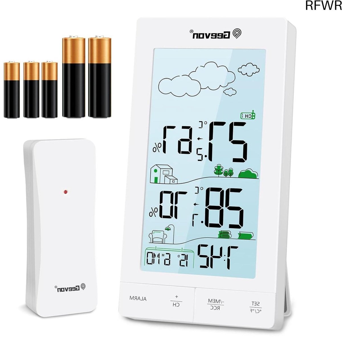RFWR® Draadloos Weerstation met Buitensensor en Digitale Thermometer - Weersvoorspelling, Binnen- en Buitentemperatuur