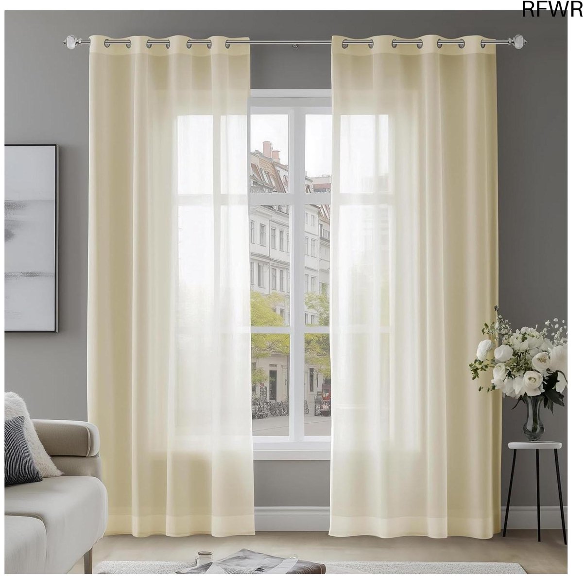 RFWR Transparante gordijnen met ogen voor woonkamer en slaapkamer - 140 x 245 cm - Beige