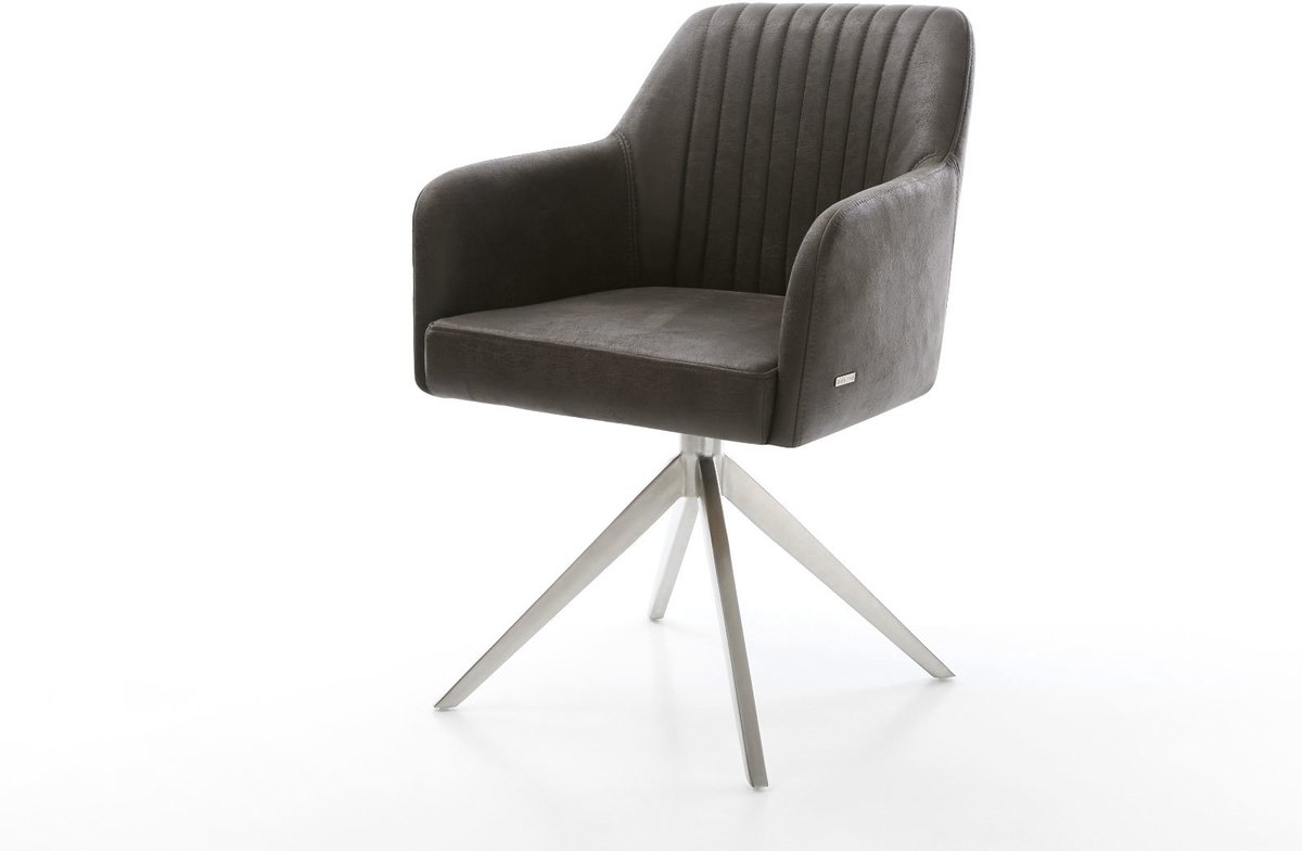 DELIFE Eetkamerstoel Greg-Flex kruisframe breed roestvrij staal microvelours antraciet vintage 360° draaibaar rocker-functie pocketveer kern Grijs