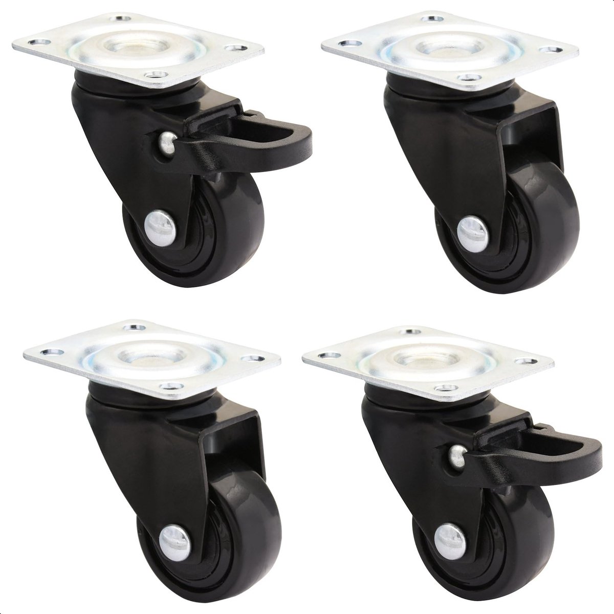 WAGNER Design - 3C - Zwenkwielen/apparaatwielen/meubelwielen set van 4 - zwart, zachte loop, diameter Ø 25 mm, 2 wielen zonder en 2 wielen met rem, draagvermogen 12 kg/wiel - 02222704