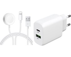 Watch Oplader - Draadloos Opladekabel Magnetic 2 in 1 iWatch oplaadkabel met 25w USB A en USB C Adapter Compatibel with Geschikt voor iWatch Series Ultra 2/Ultra/Series 9/8/7/SE/6/5/4/3/2/1 & Geschikt voor iPhone Kabel 14/14 Pro Max / 13/ 13 Pro Max