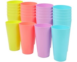 Belle Vous Gekleurde Plastic Bekers (24 Pak) – 600ml – Herbruikbare Drinkbekers in 4 Kleuren – Hard Plastic Drinkwaren Voor Feesten, Camping, BBQ’s, Picknicks & Strand – Vaatwasser Veilig en BPA Vrij