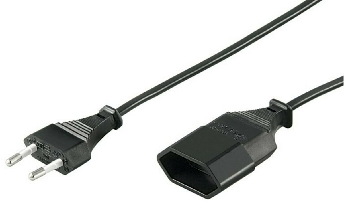 Stroom verlengkabel euro plug 3m zwart