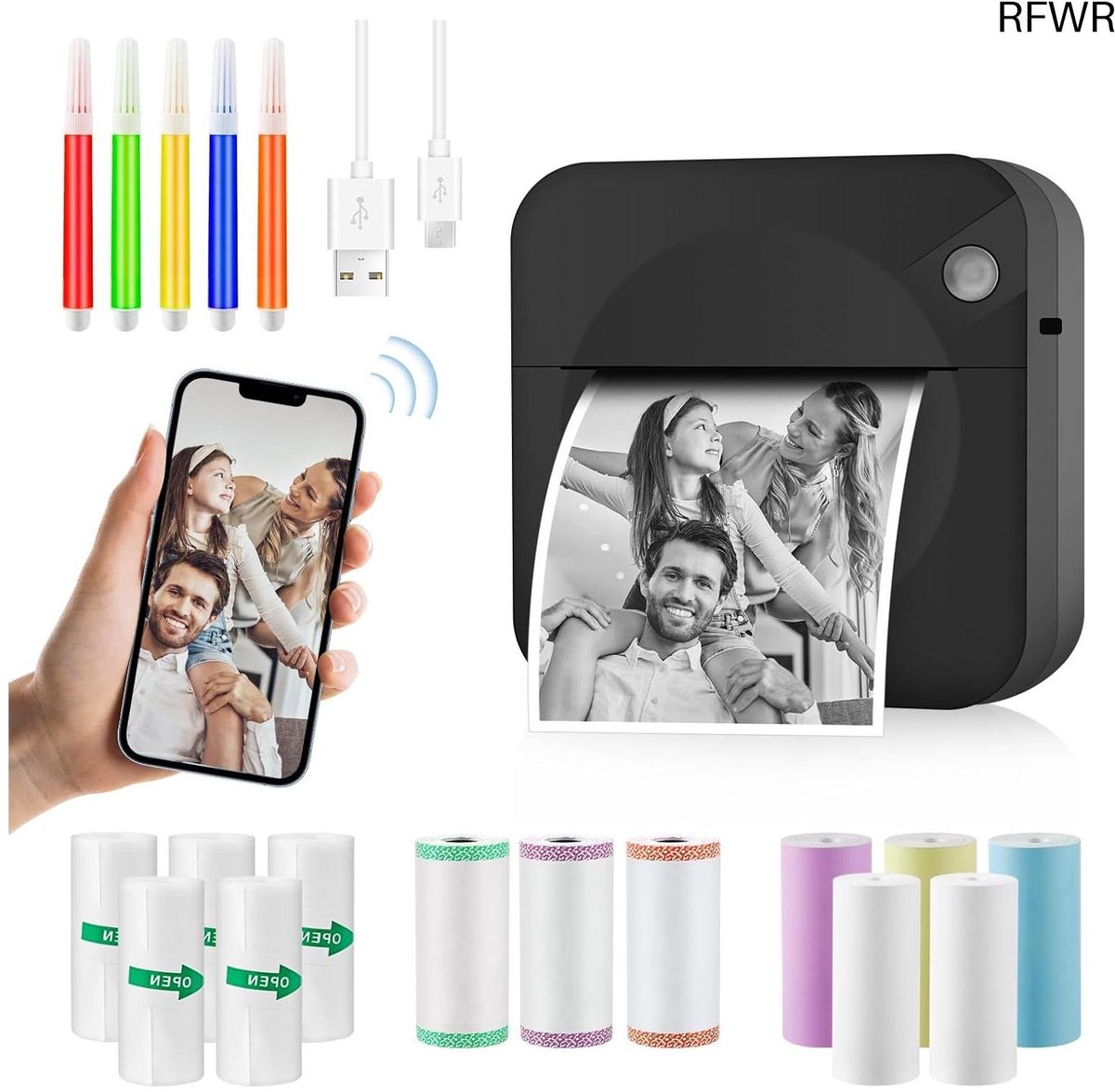 RFWR® Draagbare Draadloze Mini Fotoprinter voor Smartphones - Inktloze Thermische Printer voor Foto's en Memo's