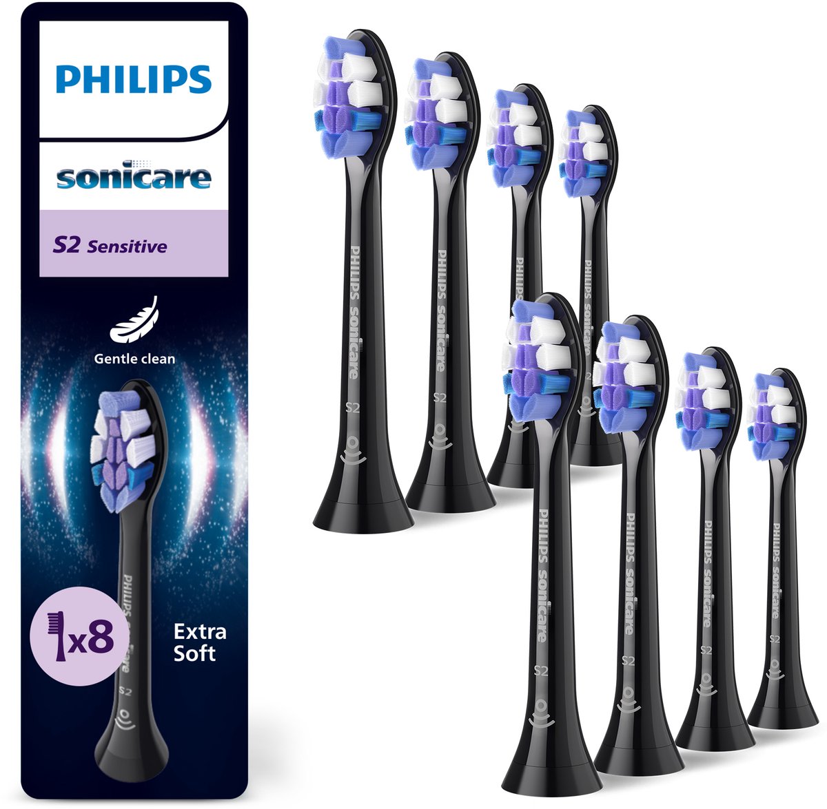 Philips Sonicare Optimal Sensitive – Opzetborstels voor Elektrische Tandenborstel – Zwart – Verpakking van 8 - HX6058/88