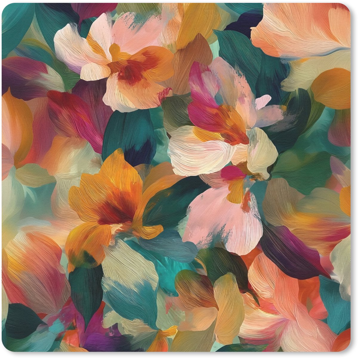 Muismat 20x20 cm - Mousepad Harmonieus - Abstracte bloemen - Warme tinten - Muismatten