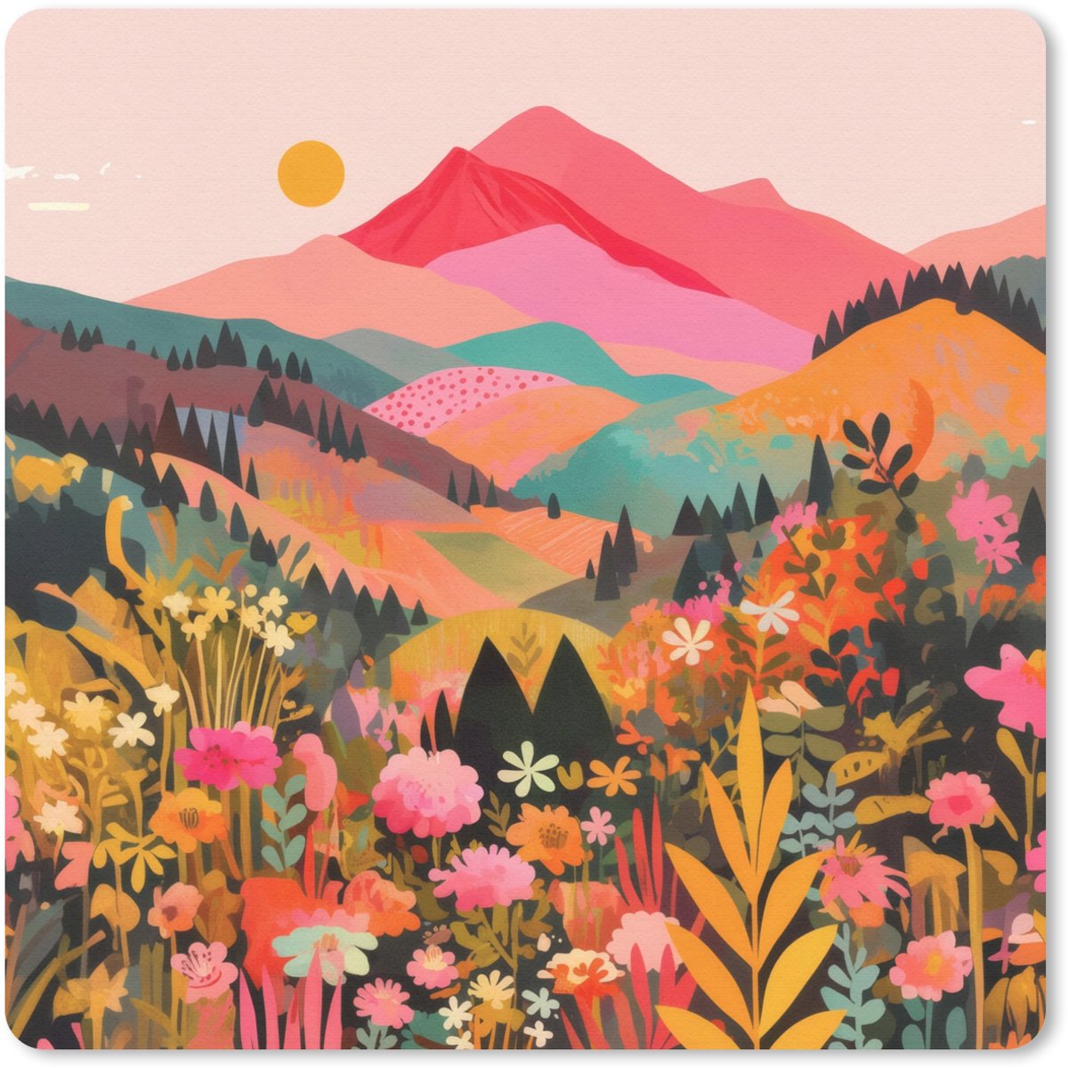Muismat 20x20 cm - Mousepad Zonsondergang - Bergvallei - Contrast - Muismatten