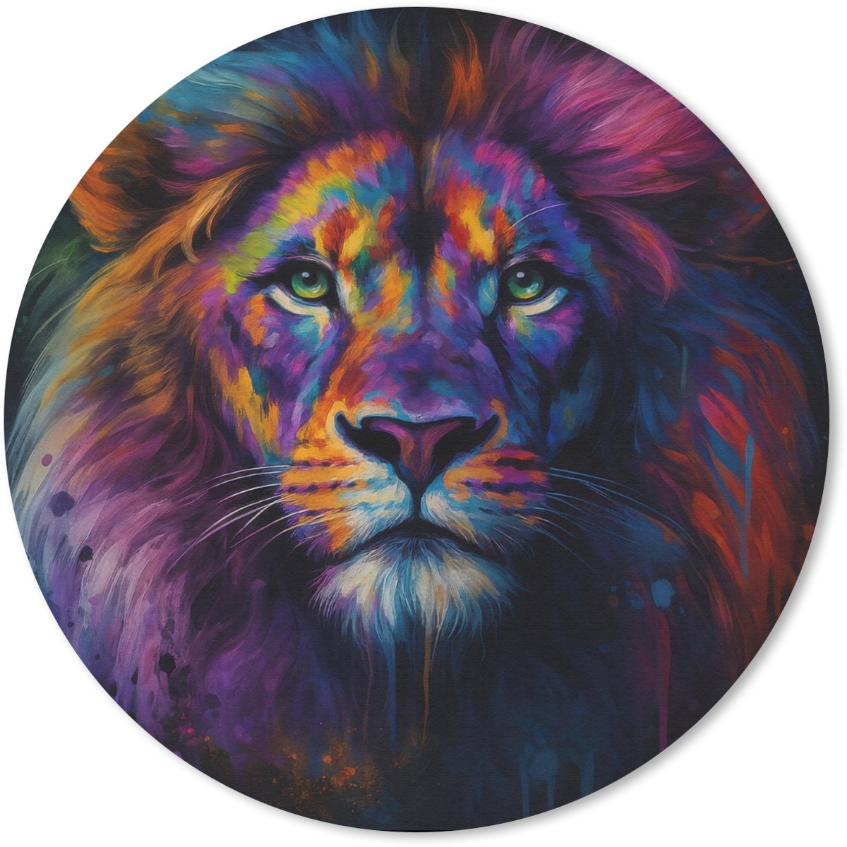 Muismat rond 20x20 cm - Mousepad Leeuwenkop - Felgekleurd - Abstract - Ronde muismatten