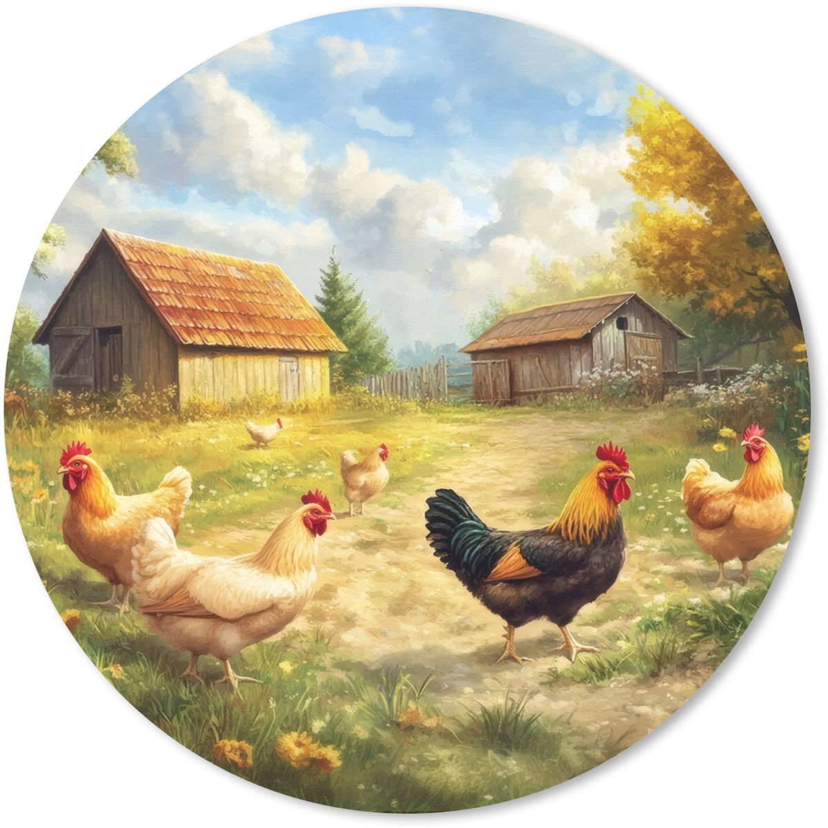 Muismat rond 20x20 cm - Mousepad Kippen - Landelijke rust - Natuur - Ronde muismatten