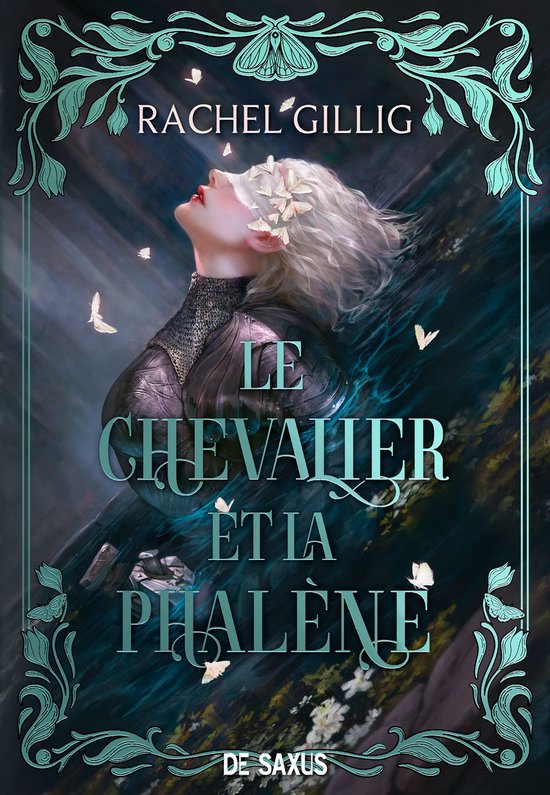 Boekcover met een vrouw met wit haar en geblinddoekte ogen, met een harnas. Tekst: Le Chevalier étia Phalène.