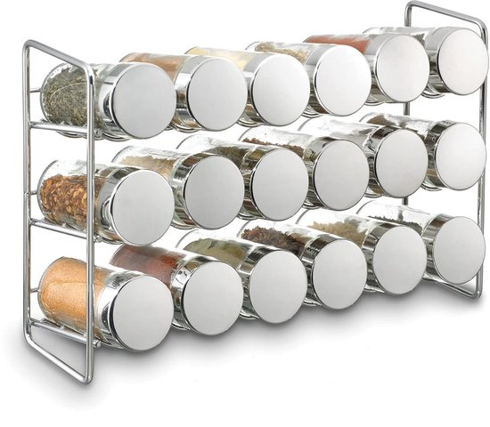 Étagère à épices - 18 verres - couleur argent avec matériel de montage, étagère à épices peut être suspendue