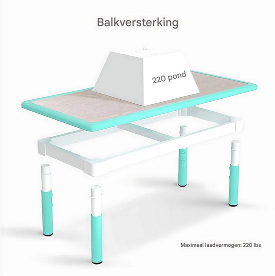 Kindertafel Valora en 4 Stoelenset - Voor Peuters en Kleuters - In Hoogte Verstelbaar - Multifunctioneel voor Studie, Schrijven & Spelen - Duurzaam Kunststof - Geel - 120x60cm — afbeelding 2