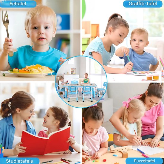 Kindertafel Valora en 4 Stoelenset - Voor Peuters en Kleuters - In Hoogte Verstelbaar - Multifunctioneel voor Studie, Schrijven & Spelen - Duurzaam Kunststof - Geel - 120x60cm — afbeelding 5