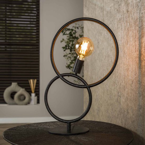 PS-Collection Tafellamp Loop 1L - Zwart - Metaal - 38x20x56 cm - tafellamp slaapkamer, tafellamp industrieel, tafellampen woonkamer, tafellamp zwart, tafel lamp, tafellamp industrieel, tafellampen, decoratieve tafellampen