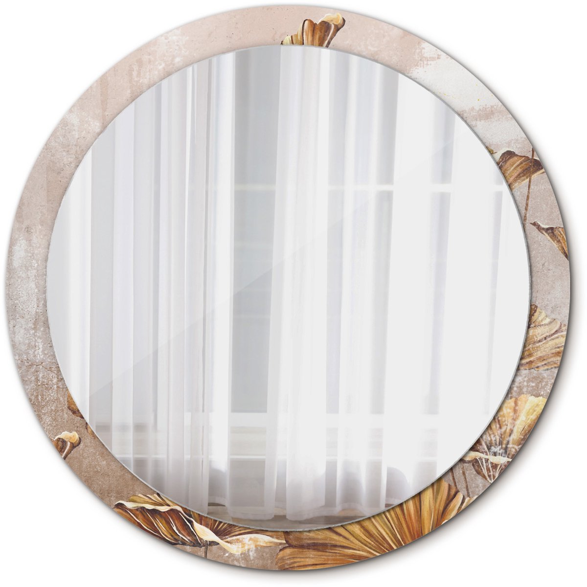 Tulup Spiegel - Ronde vorm Spiegel - op gehard Glas - Boho bladeren - Diameter: 100 cm - Decoratieve spiegel - Wanddecoratie Spiegel - Gele - Badkamerspiegel - Gangspiegel - Eetkamer - Make-up Spiegel - Wandmontage