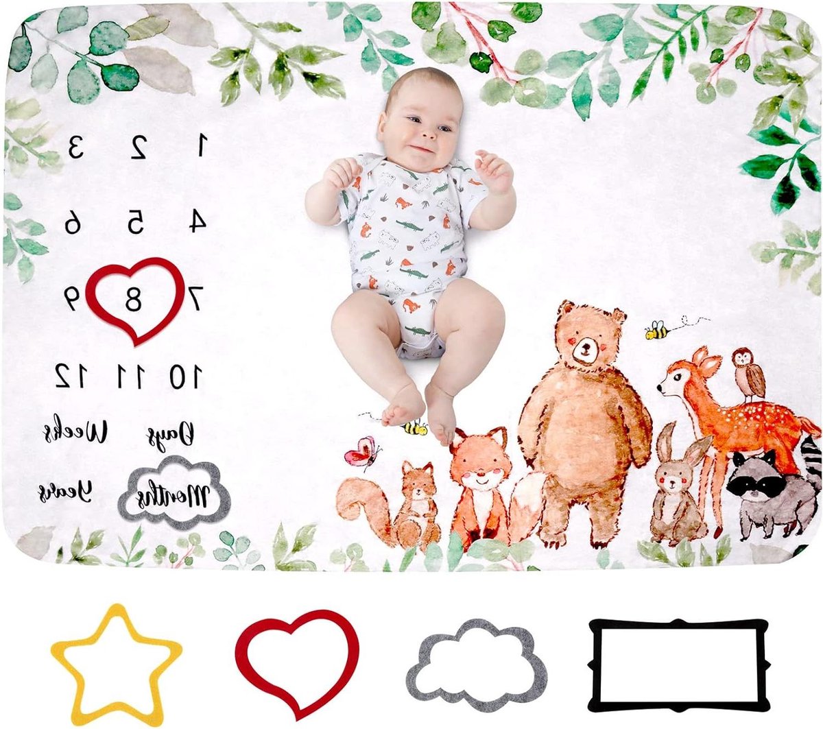 JGS Premium - Baby Milestone deken voor Jongens en Meisjes - Gepersonaliseerd en Uniek cadeau - 130 x 100 cm