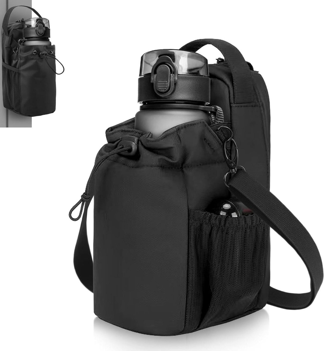 JGS Premium - Magnetische waterfles houder voor sporttas | Waterbestendige flessenzak met anti-diefstal rits | Ideaal voor reizen, training en fietsen | Zwart