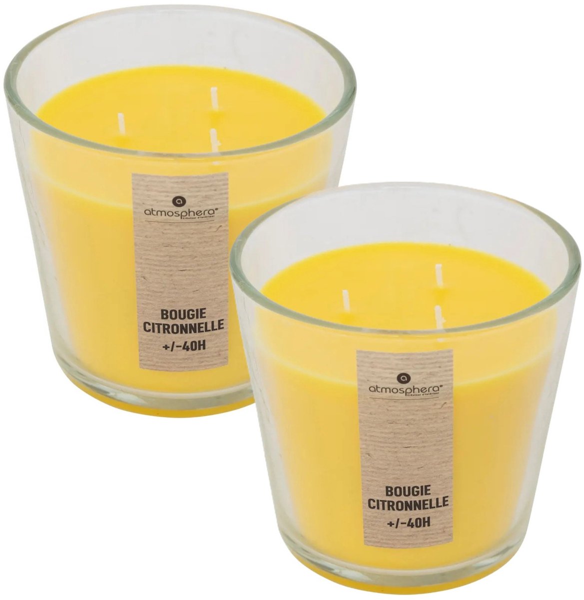 Atmosphera geurkaars - 2x - citrus geur - 40 branduren - geel - in glas - aroma/geurkaars Saffraan
