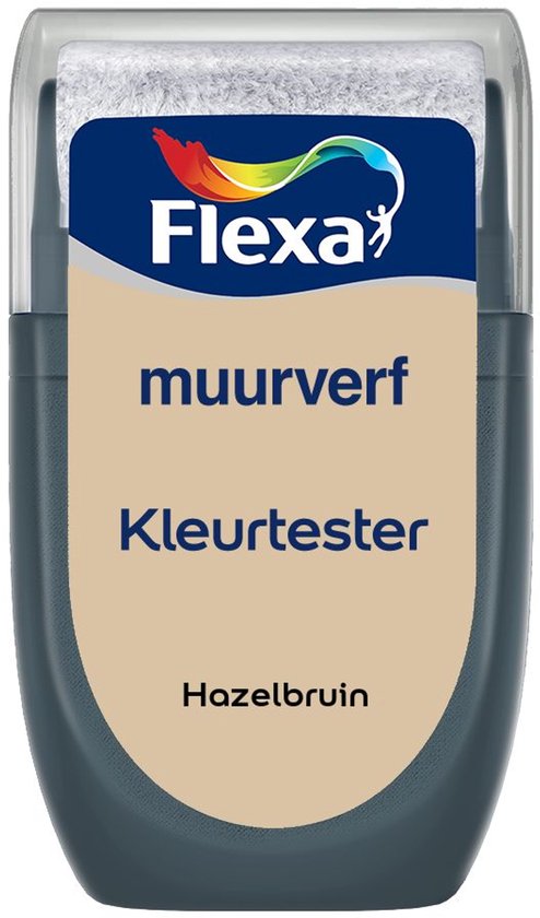 Flexa Kleurtester muurverf, Hazelbruin, in een proefverpakking.