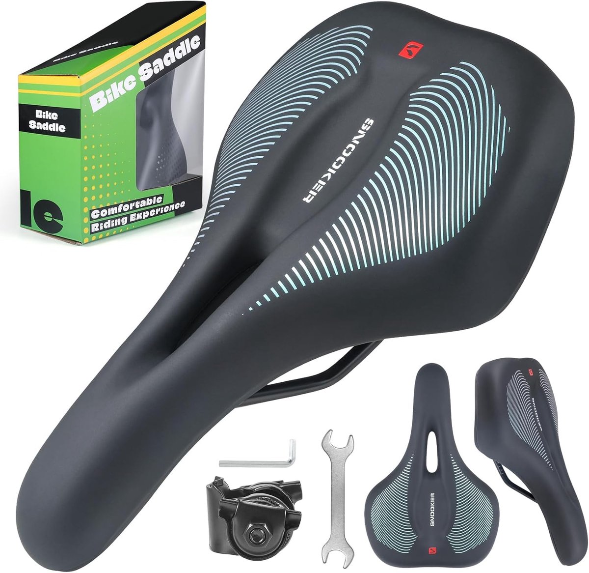 Het fietszadel is gemaakt van memory foam materiaal dat zorgt voor een comfortabele rit en is ergonomisch ontworpen voor mannen en vrouwen