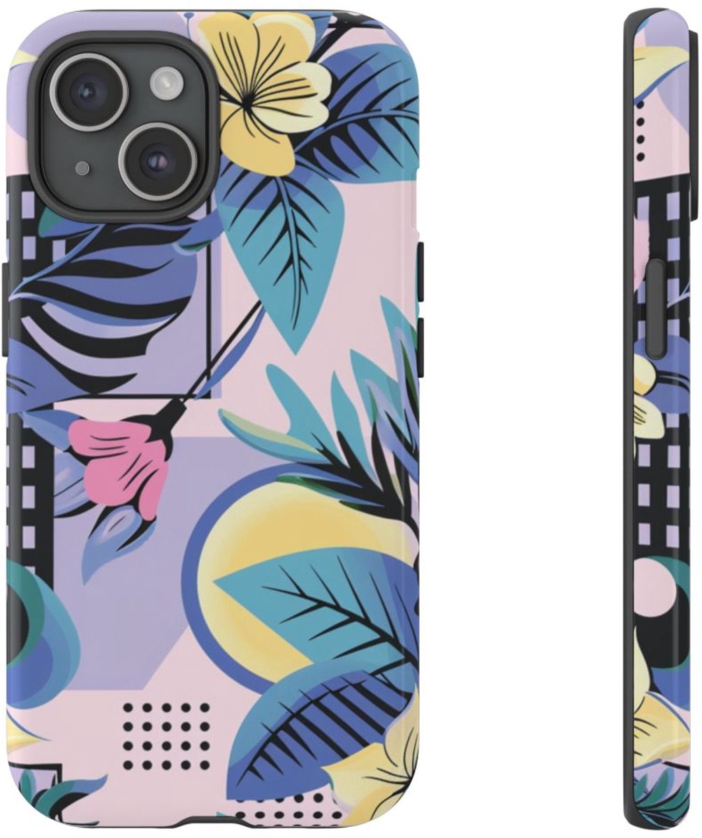Bloemrijk Geometrisch Patroon – Telefoonhoesje Geschikt voor iPhone 15