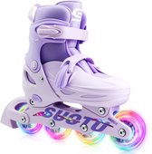 Suotu Skeelers - Inlineskates Verstelbaar - Skeelers meisjes en jongens - Maat: EUR 32-36 - lichtgevende wielen - Paars - M