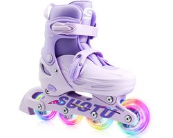 foto van Suotu Skeelers - Inlineskates Verstelbaar - Skeelers meisjes en jongens - Maat: EUR 32-36 - lichtgevende wielen - Paars - M