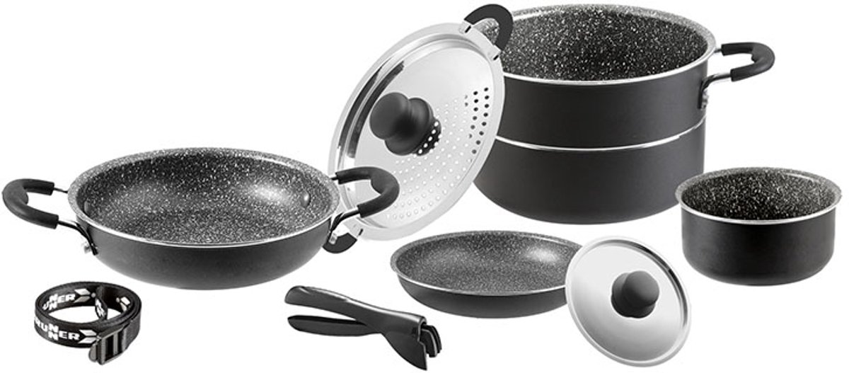 Brunner Pirate 7+1 Ø 20 Camping Pannenset - 8 delig - Ø 20 cm - Aluminium - Antiaanbaklaag