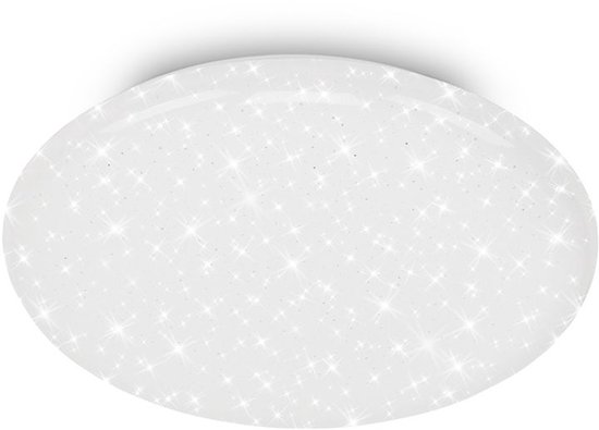 Ovale, witte plafondlamp met een sprankelend sterrenhemel effect.