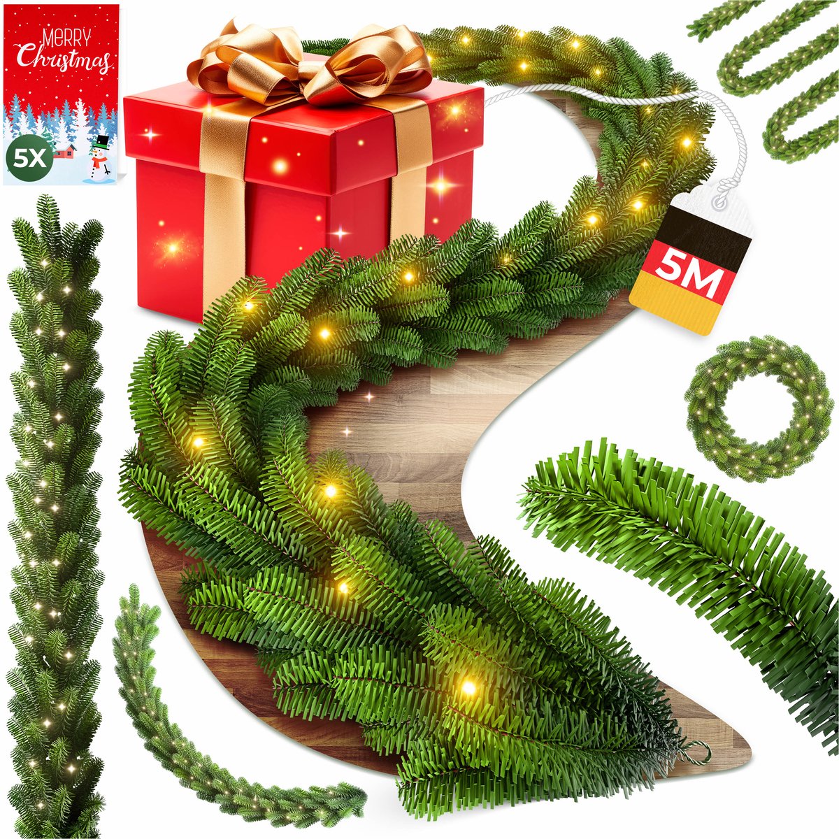 KESSER® Guirlande met verlichting - Kerstguirlande LED Kerstslinger Kerstversiering Kerstdecoratie – foto 4