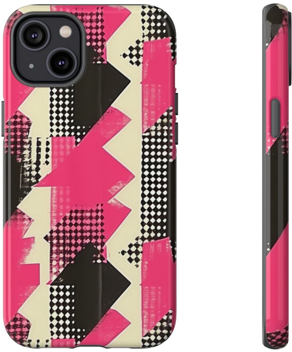 Roze en Zwart Abstract Geometrisch Patroon – Telefoonhoesje Geschikt voor iPhone 14 Plus