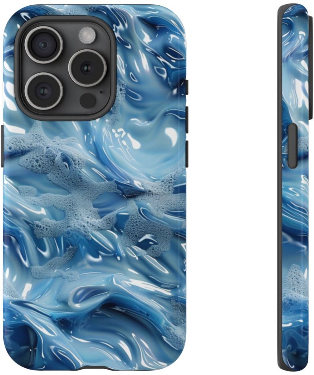 Blauw Abstract Golvend Patroon – Telefoonhoesje Geschikt voor iPhone 15 Pro