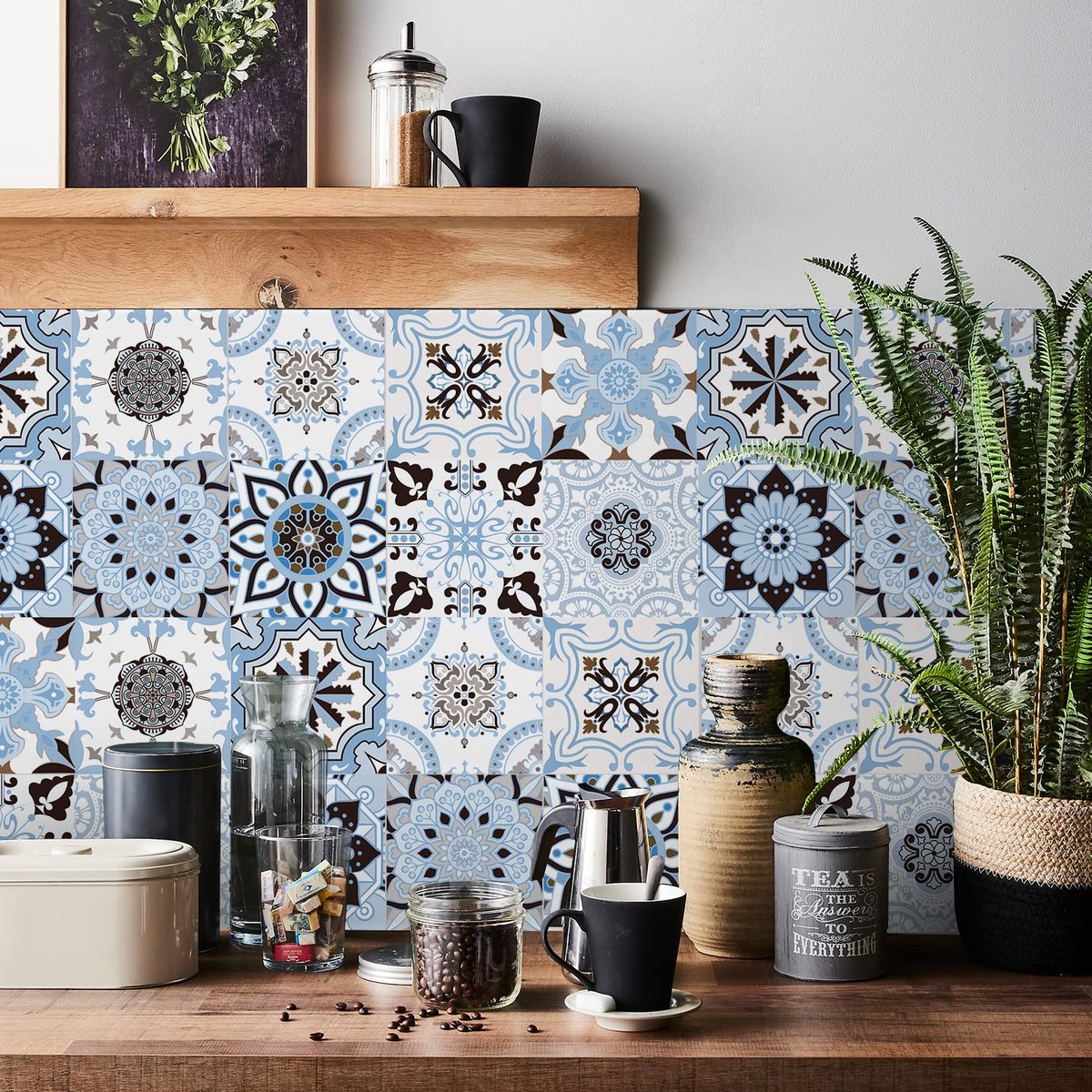 HORIWE Tegelstickers Mozaïek Wandtegelstickers 24 Stuks PVC Tegelstickers Tegels Marokko Zelfklevend Behang Waterdichte Muurstickers voor Keuken, Kast, Meubels, Tafel