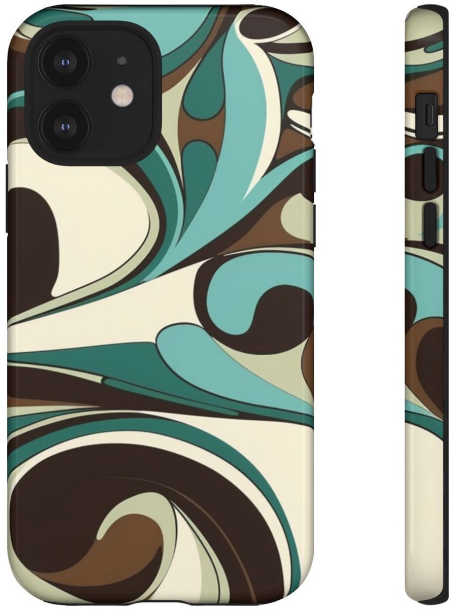 Abstracte Swirl in Teal en Bruin – Telefoonhoesje Geschikt voor iPhone 12