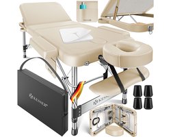 KESSER® Massagetafel inklapbaar 180x61x90cm | Behandeltafel 225kg Draagvermogen & In Hoogte Verstelbaar | Mobiele Massagebank 3-Zone | Aluminium Massagebed met Hoofdsteunen Armsteunen & opbergtas - Beige