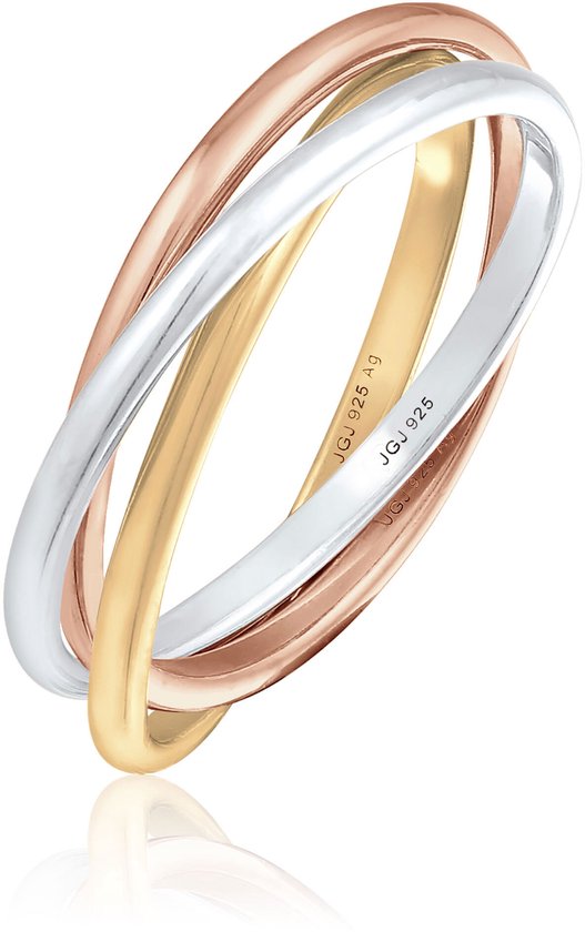 Dri COLORS ring van goud, zilver en roségoud, met inscriptie 'JGU 925 Ag'.
