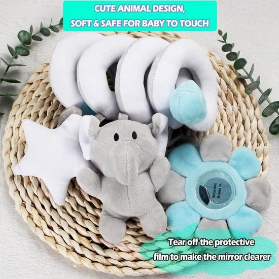 Newborn Clip Hanging Bed Plush Toy, Cute Cartoon Design Pram Stroller Hanging Calling Bell Stroller Car Rattle Activity Toys for 0-3 Years Old(Grey) — afbeelding 5