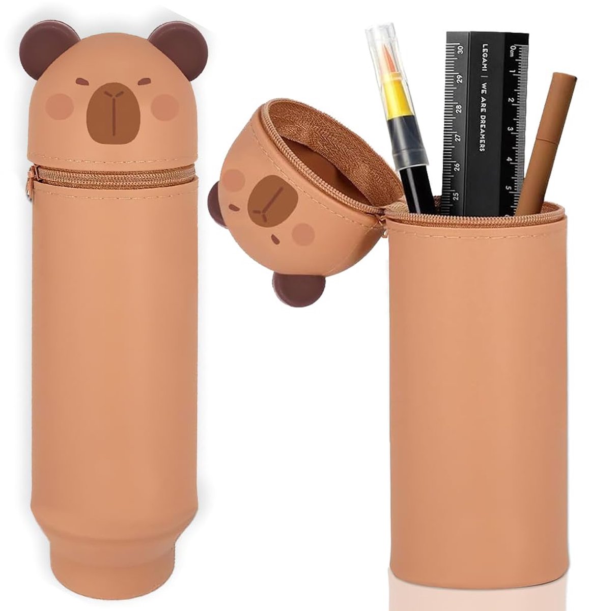 Kawaii Pennenetui - Capybara 2-in-1 Staand Etui - Zacht Siliconen voor School
