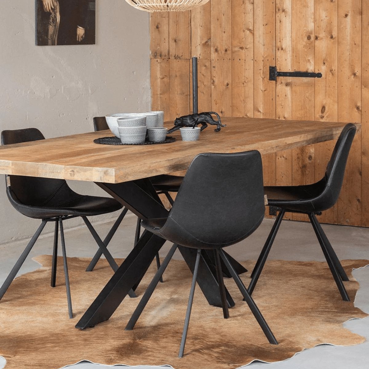 Mangohouten Eettafel Memphis Rechthoek 220x100 cm Mahom Industrieel - Dinertafel van Mangohout & Metaal - Industriële Eettafel